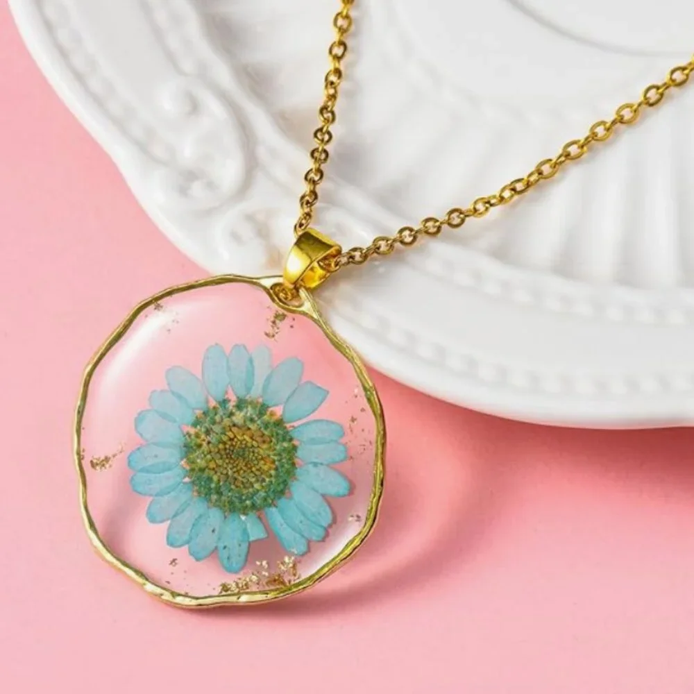 Natural Real Flowers Jewelry Set Stainless Steel
